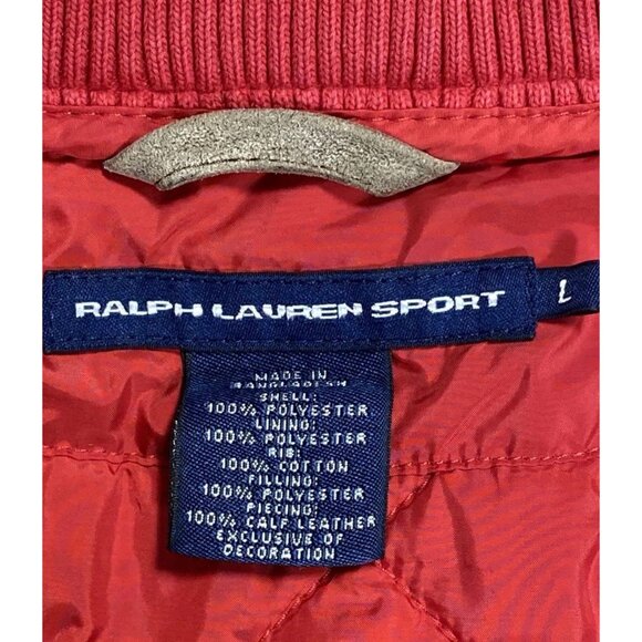 Ralph Lauren Women Red Quilted Vest Sz L Oversized Pony Logo Puff Preppy Retro - Picture 3 of 5